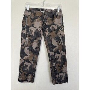 Diesel Vintage Camo Capri Pants Low Rise Green Y2k Cotton Pockets Zip Women's 26